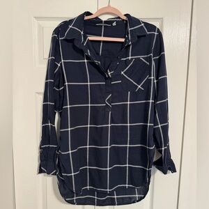 Athleta Collared Window Pane Tunic Top in Navy